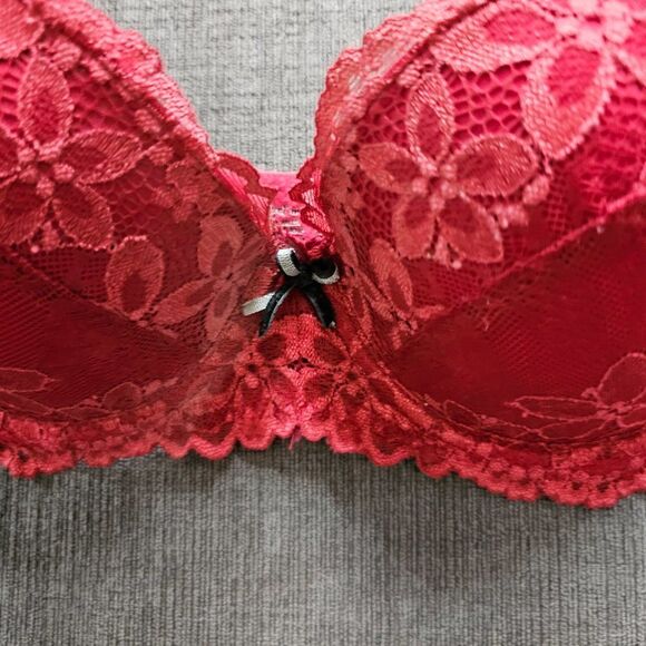 Le Mystère Women's Red Floral Lace Scarlet Padded Demi Bra Size 32D - Picture 7 of 11